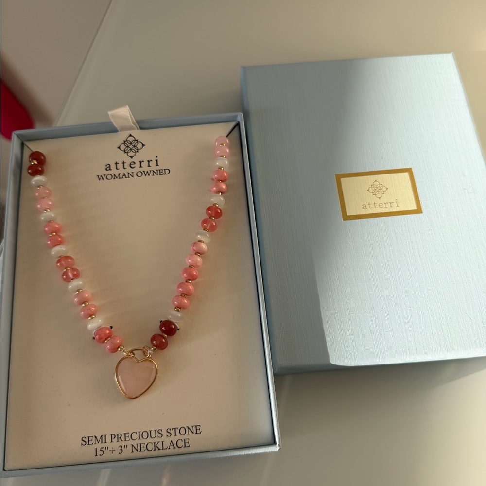 Atterri Pink beaded Gold Heart charm Necklace